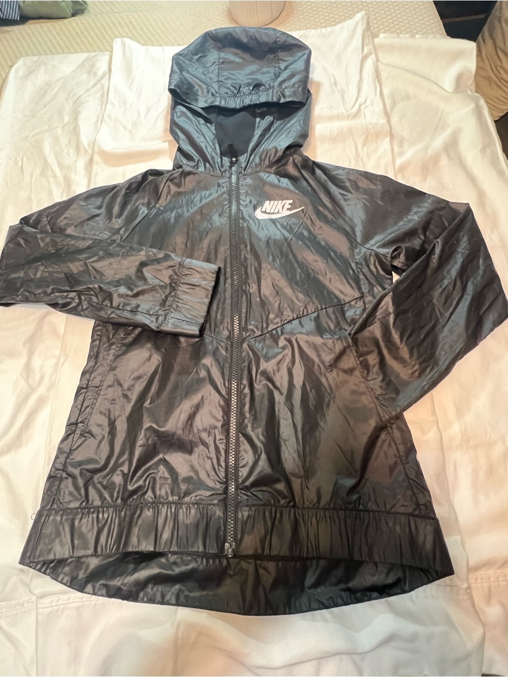 Nike Black Hooded Windbreaker with White Swoosh